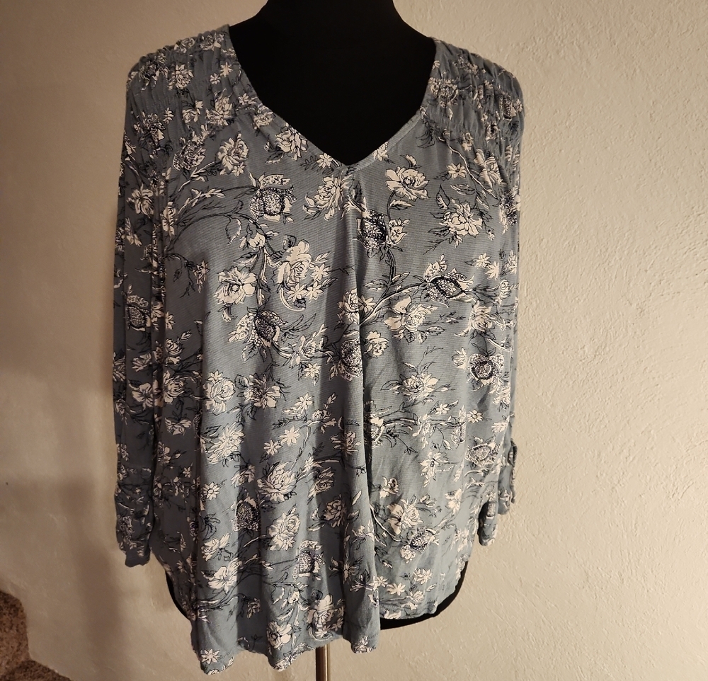 Lucky Brand Green Floral V-Neck Long Sleeve Tunic 3X